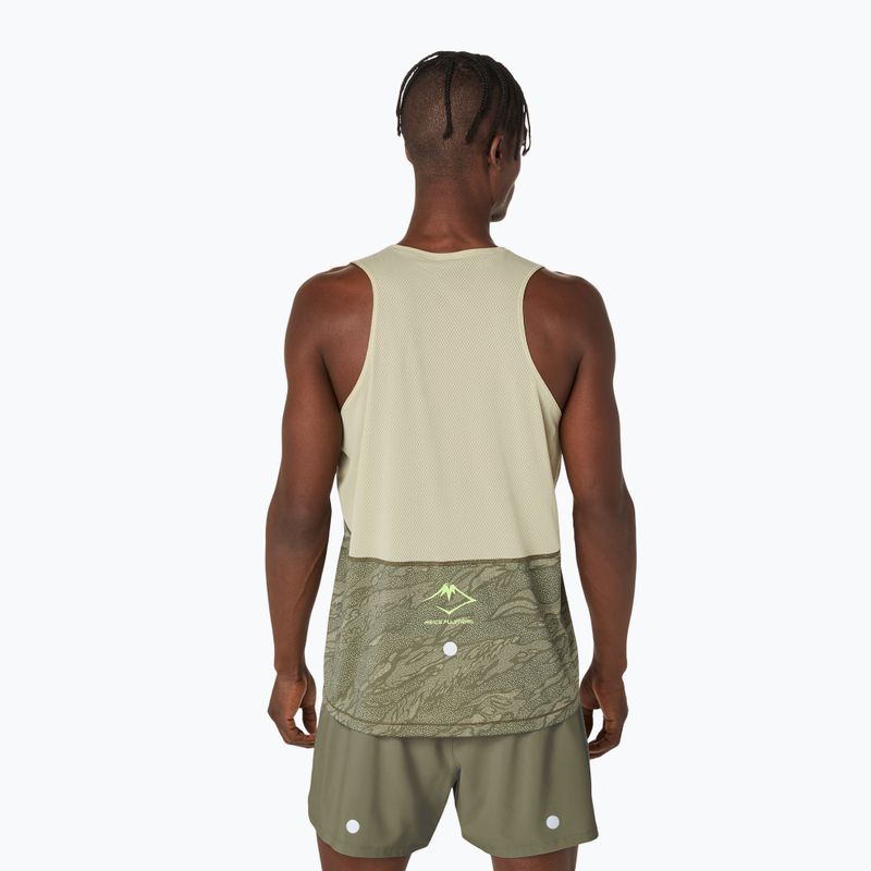 Férfi ASICS Fujitrail Singlet köpeny zöld/khaki színű futópóló 3