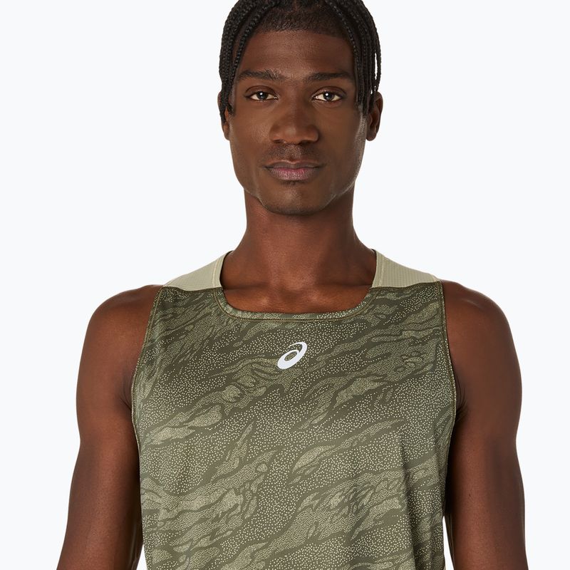 Férfi ASICS Fujitrail Singlet köpeny zöld/khaki színű futópóló 5