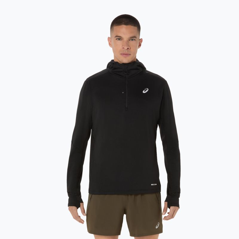 Férfi ASICS Road Winter Hoodie teljesítmény fekete futó melegítőfelső