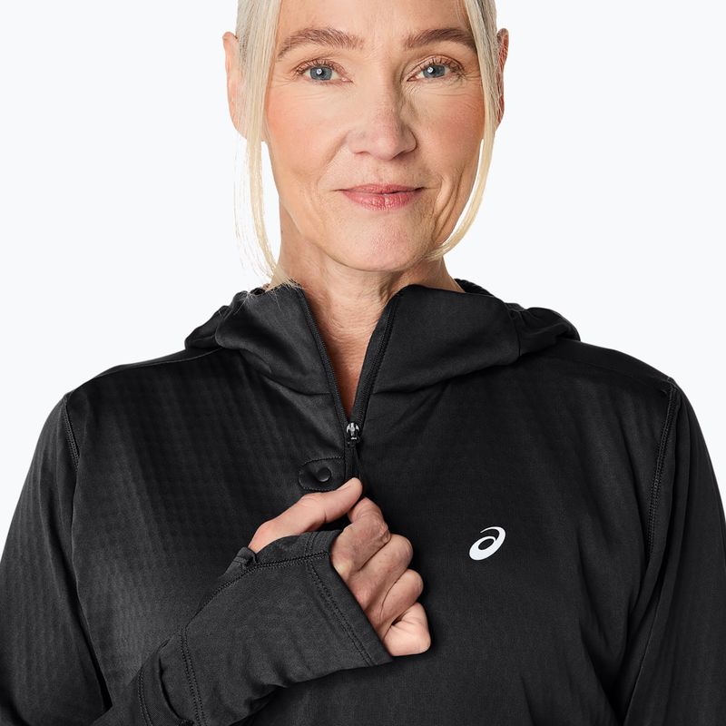 Női ASICS Road Winter Hoodie teljesítmény fekete futó melegítőfelső 5