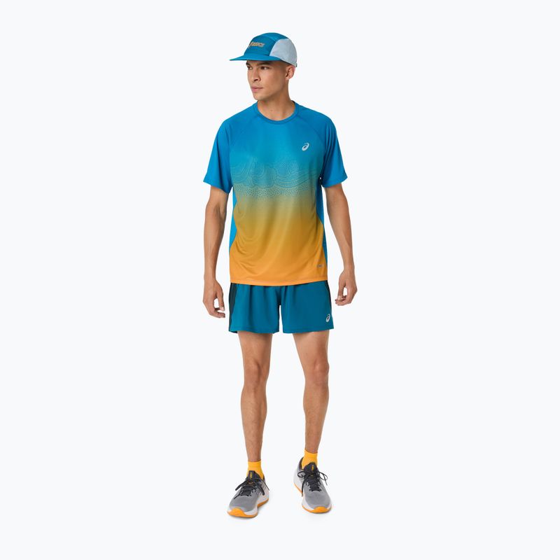 Férfi futópóló ASICS Road Fade SS Aegean Blue/Yamabuki 2