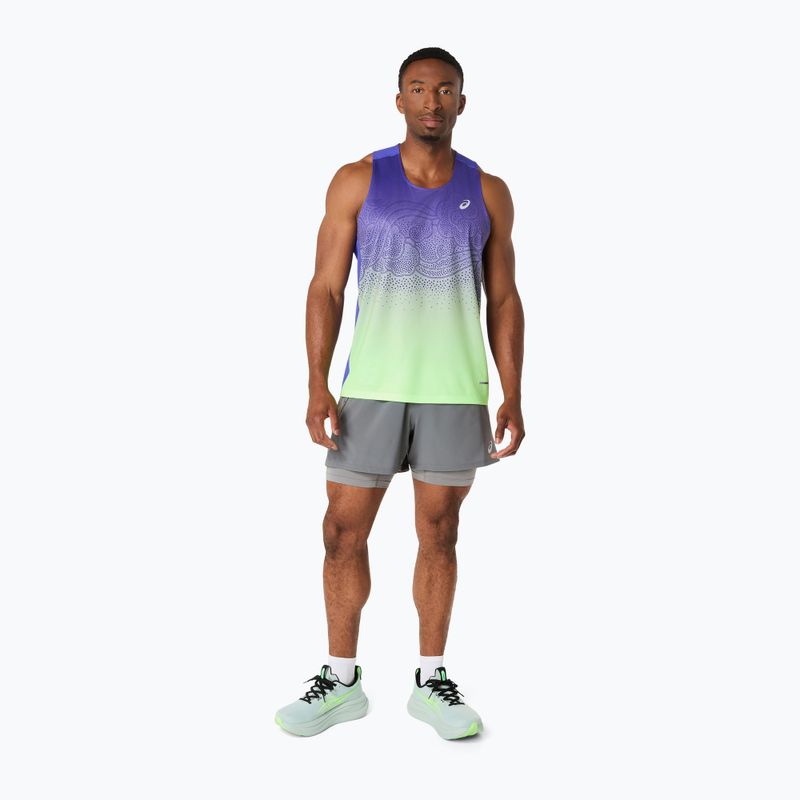 Férfi futótrikó ASICS Road Fade Singlet cobalt burst/illuminate green 2