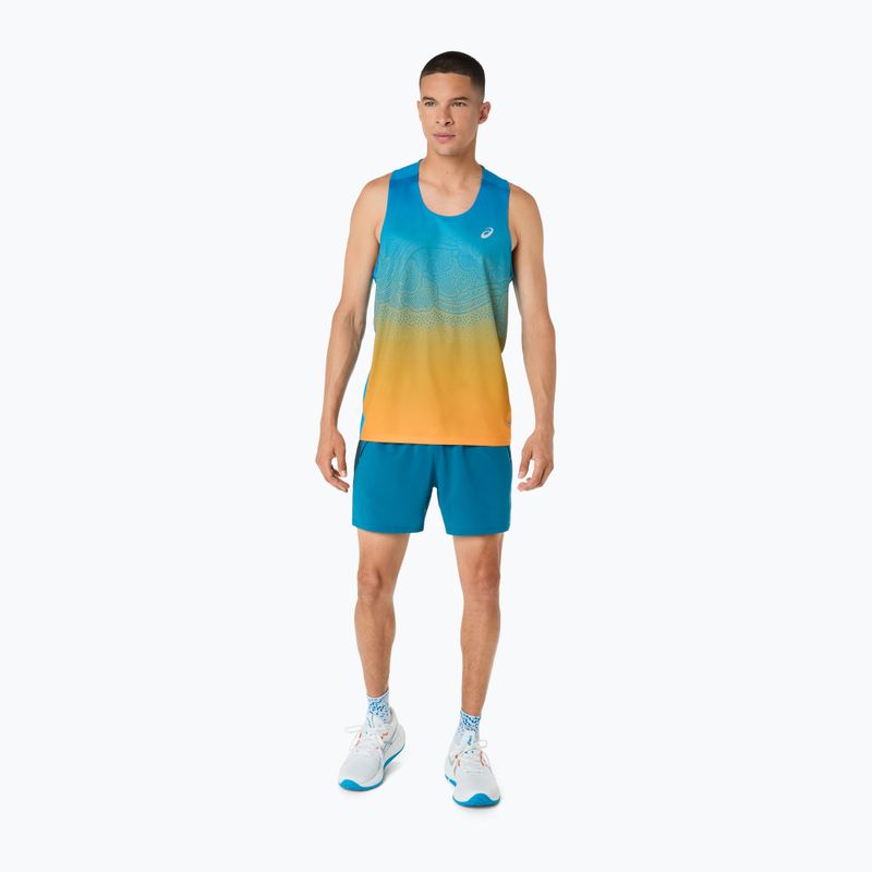 Férfi futótrikó ASICS Road Fade Singlet Aegean Blue/Yamabuki 2
