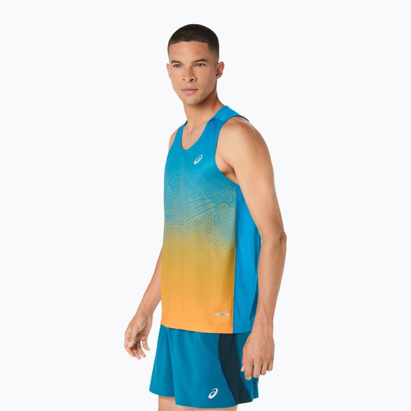 Férfi futótrikó ASICS Road Fade Singlet Aegean Blue/Yamabuki 4
