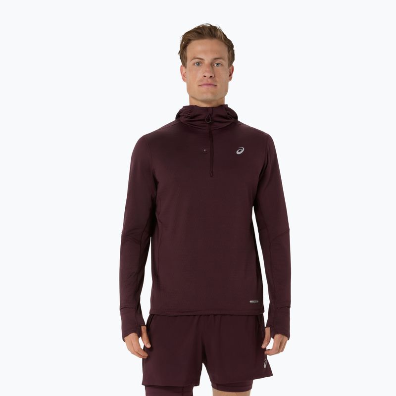 Férfi futópulóver ASICS Road Winter Ls Hoodie dark currant