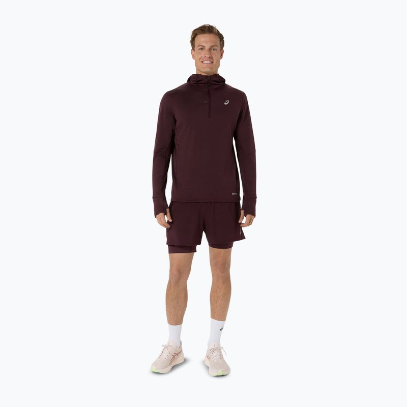 Férfi futópulóver ASICS Road Winter Ls Hoodie dark currant 2