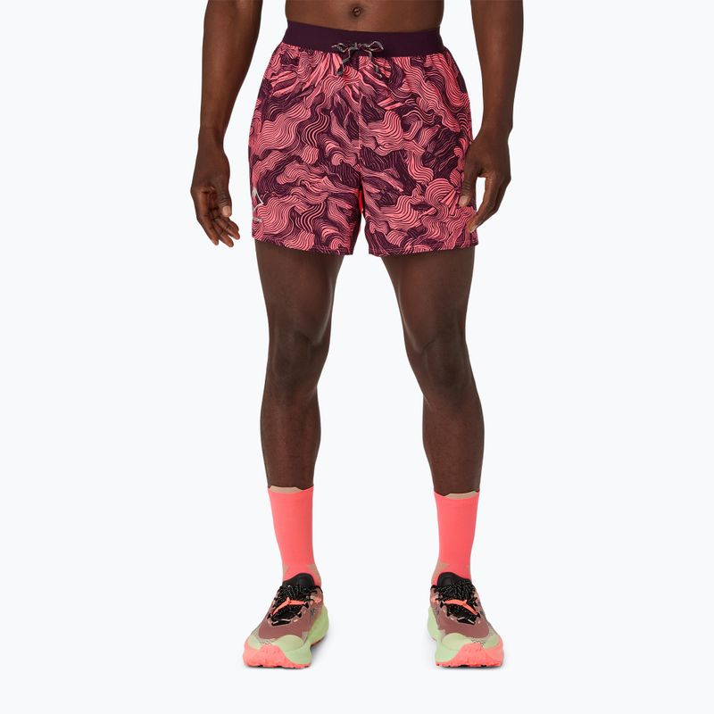 Férfi futónadrág Asics Fujitrail All Over Print 5In Short Blazing Coral/Dark Aubergine