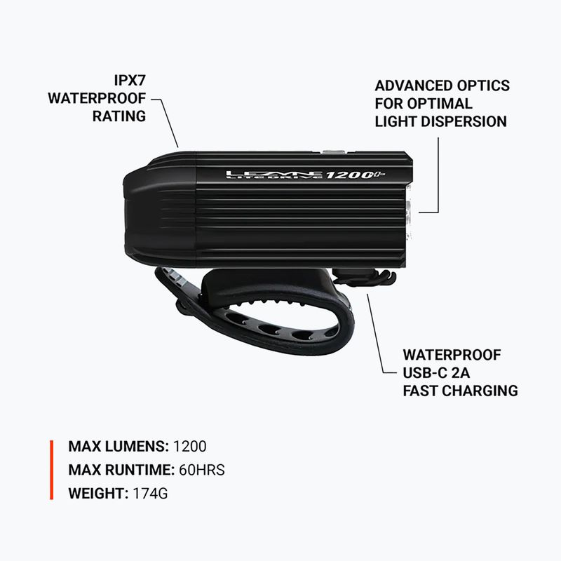 Első kerékpárlámpa Lezyne Lite Drive 1200+ Front satin black 5