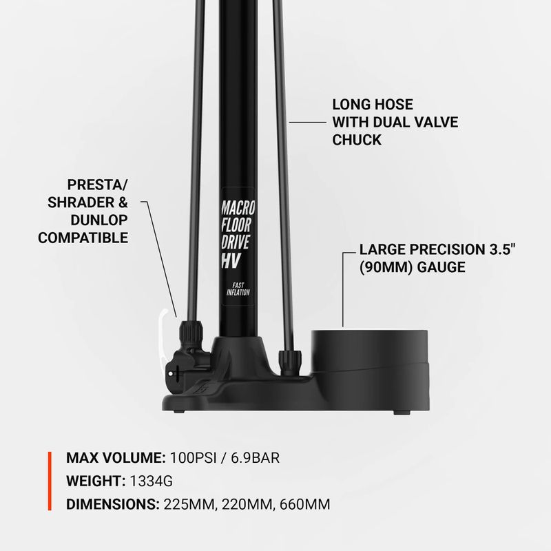 Lezyne Macro Macro HV Floor Drive DV 100psi lapos fekete kerékpárpumpa 6