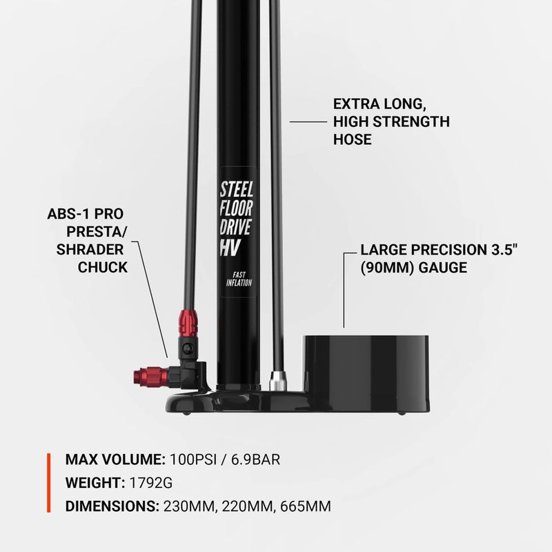 Lezyne Steel HV Floor Drive 3.5 100psi lapos fekete kerékpárpumpa 4