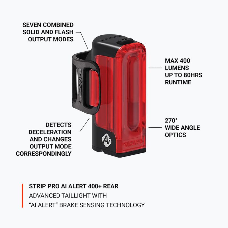 Kerékpár hátsó lámpa Lezyne Strip Pro AI Alert 400+ Rear black 2