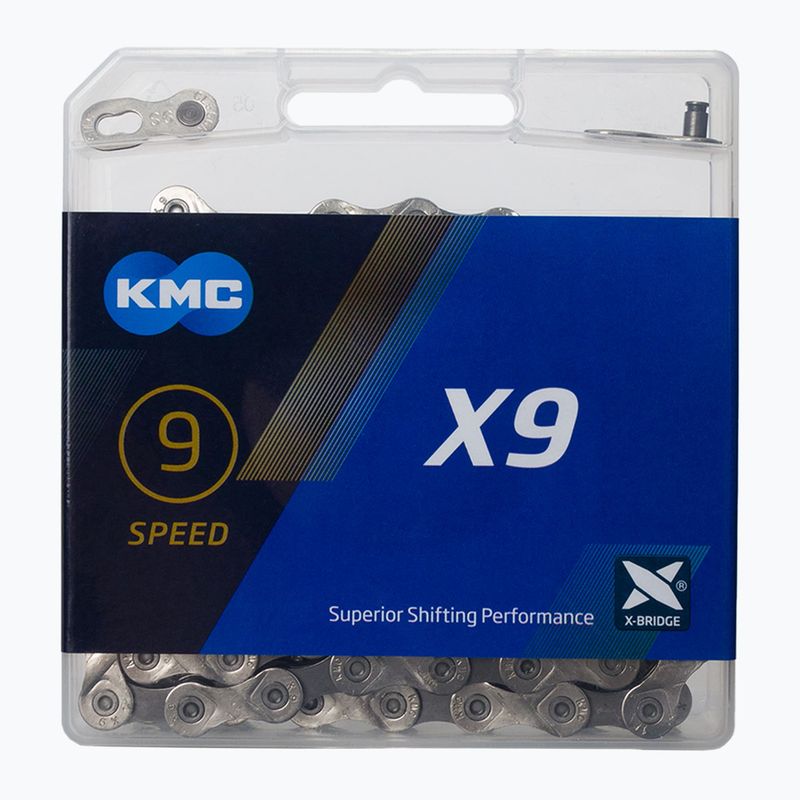 KMC kerékpár lánc X9 122 láncszem 9rz ezüst-szürke BX09NG122