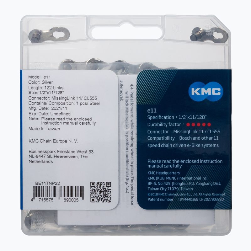 KMC e11x122 lánc e-kerékpárhoz ezüst BE11TNP22 2