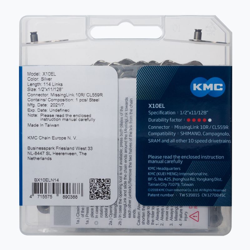 KMC X10 EL 10rz lánc 114 láncszem ezüst BX10ELN14 2
