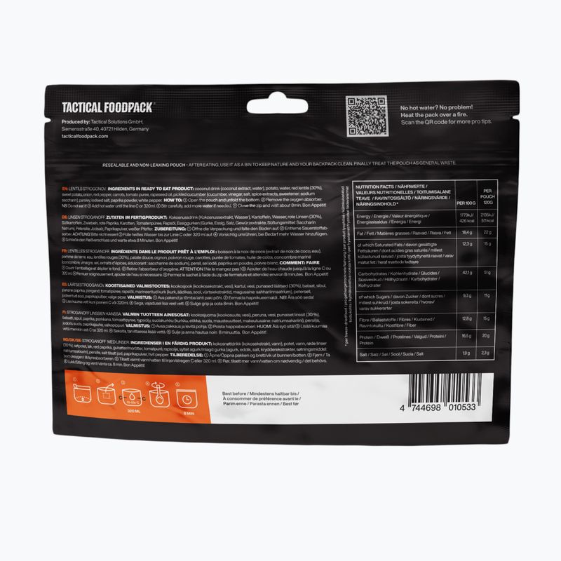 Fagyasztva szárított élelmiszer Tactical Foodpack Lencse Strogonoff Vege 120 g 3