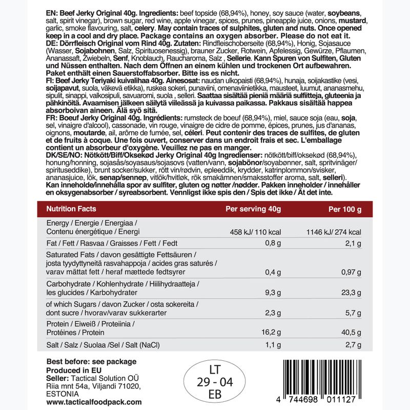 Szárított marhahús Tactical Foodpack Beef Jerky Original 40 g 2