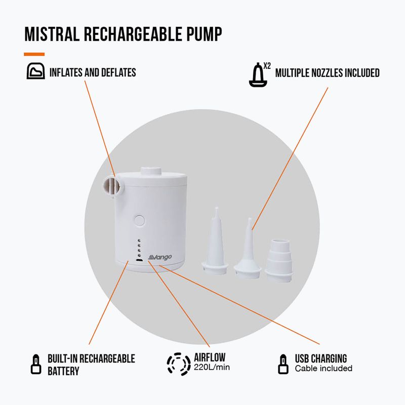 Vango Mistral újratölthető elektromos pumpa fehér 3