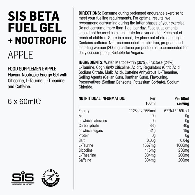 Energiazselé készlet Science in Sport Beta Fuel Energy + Nootropics 6 x 60 ml apple 2