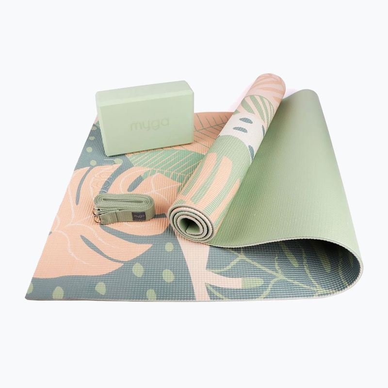 Jóga készlet Myga Palm Yoga Set mat + block + green strap 3