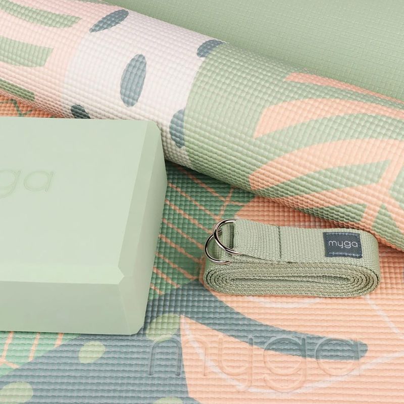 Jóga készlet Myga Palm Yoga Set mat + block + green strap 4