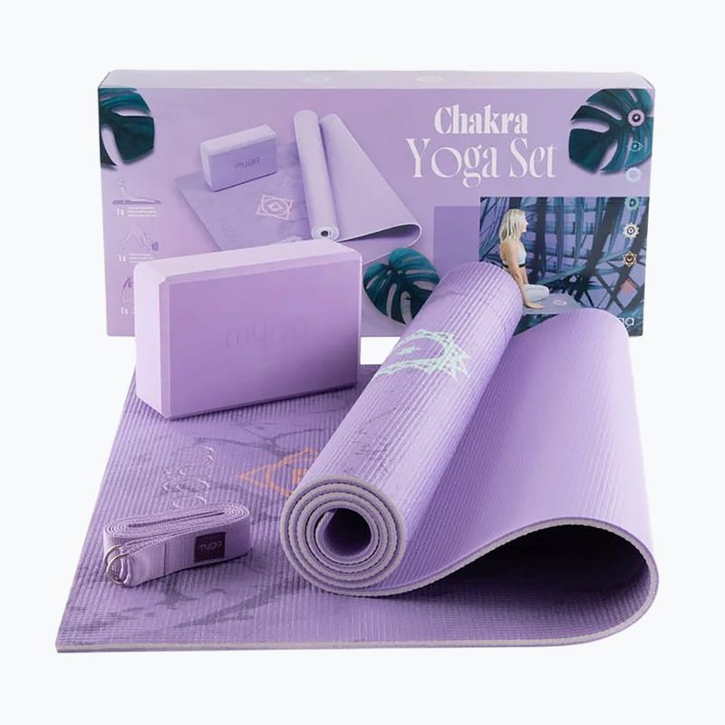 Jóga készlet Myga Chakra Yoga Set mat + block + purple strap 3