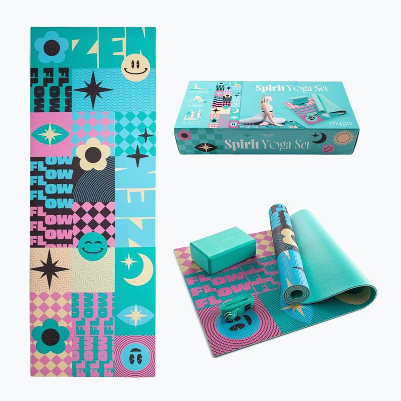 Jóga készlet Myga Spirit Yoga Set mat + block + turquoise strap 12