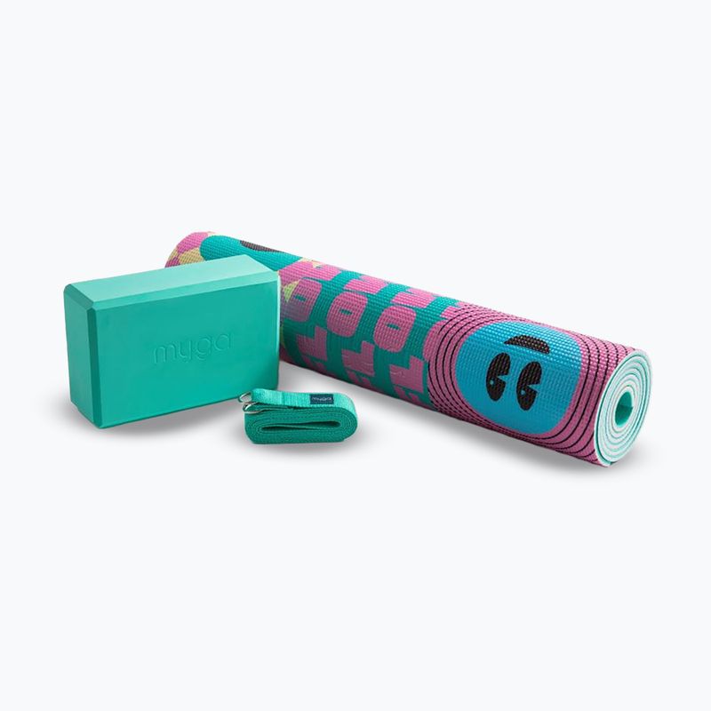 Jóga készlet Myga Spirit Yoga Set mat + block + turquoise strap 14