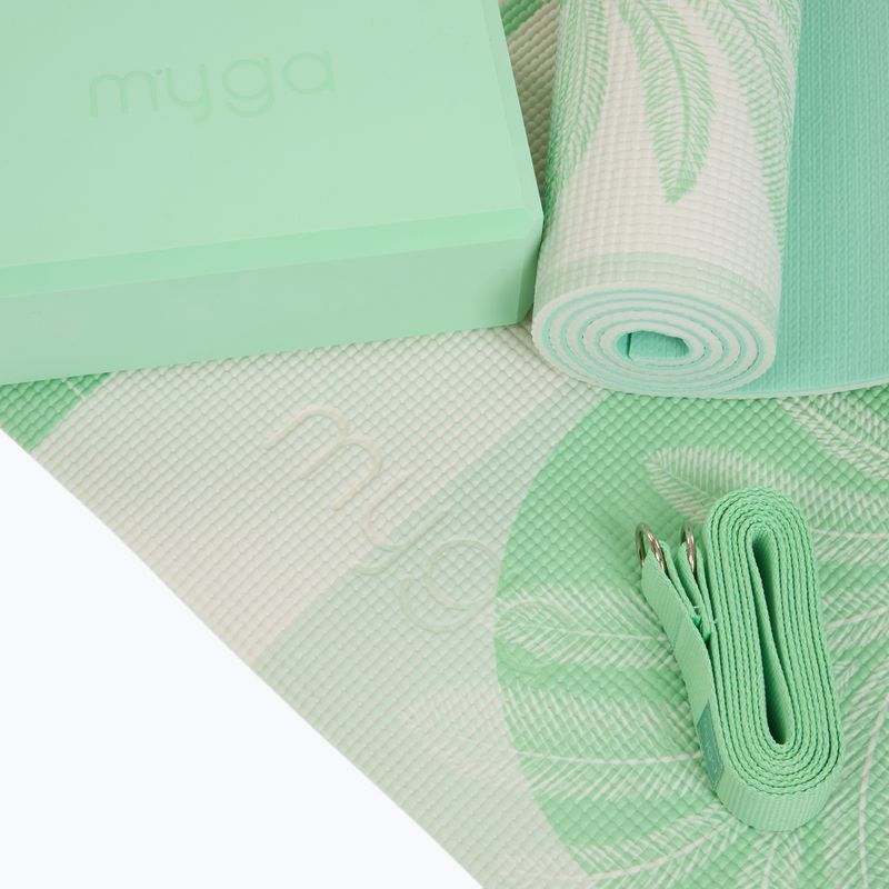 Jóga készlet Myga Sage Palm Yoga Set mat + block + green strap 9