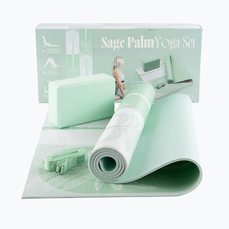 Jóga készlet Myga Sage Palm Yoga Set mat + block + green strap 11