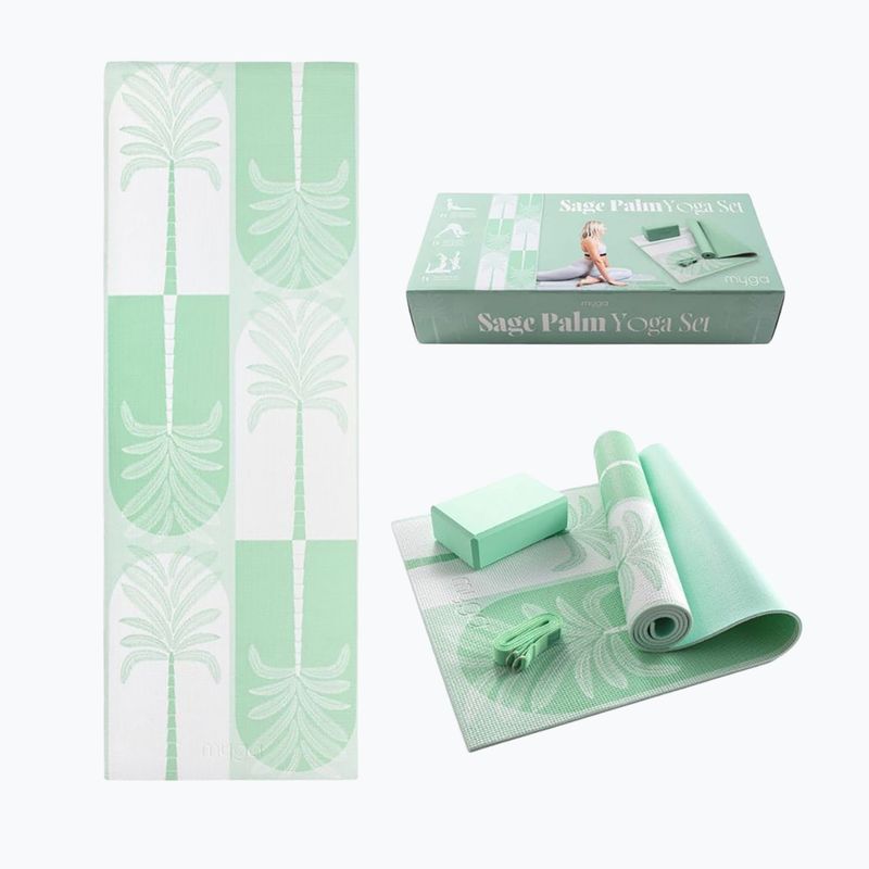 Jóga készlet Myga Sage Palm Yoga Set mat + block + green strap 12