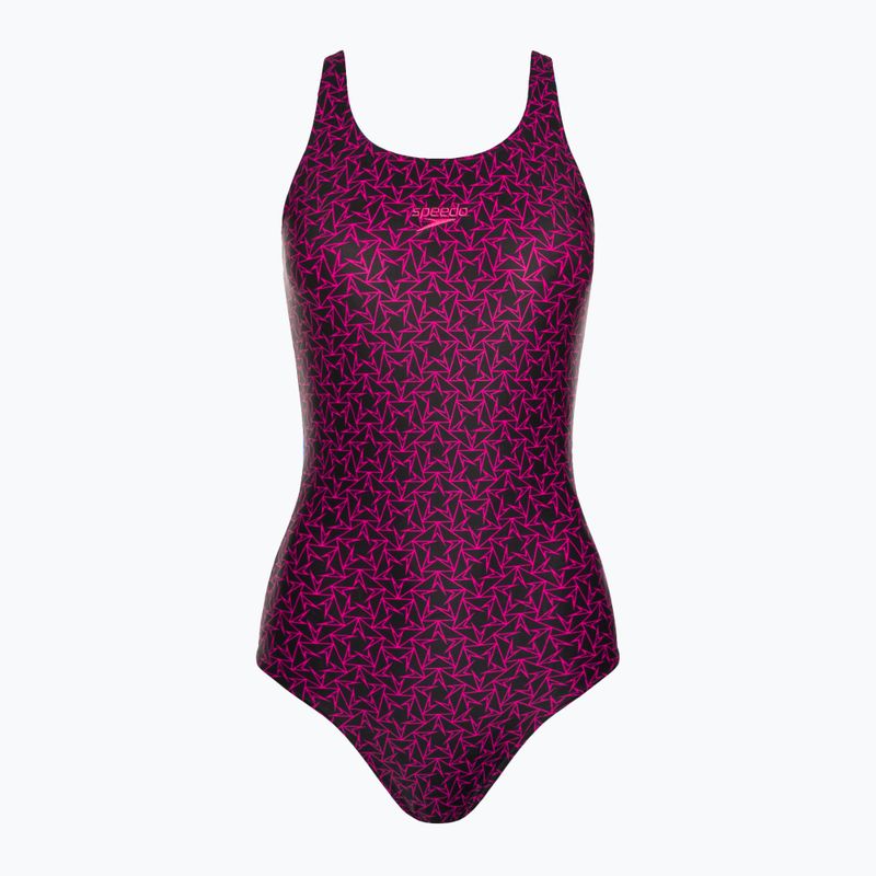 Speedo Boomstar Allover Muscleback női egyrészes fürdőruha Fekete rózsaszín 68-12299B344