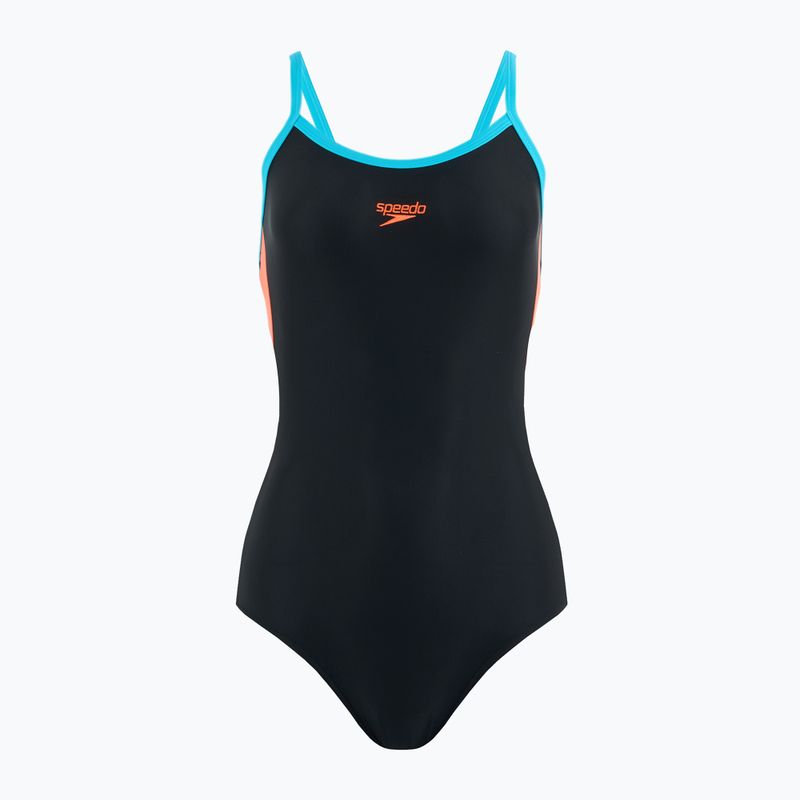 Női egyrészes fürdőruha Speedo Dive Thinstrap Muscleback black / volcanic orange