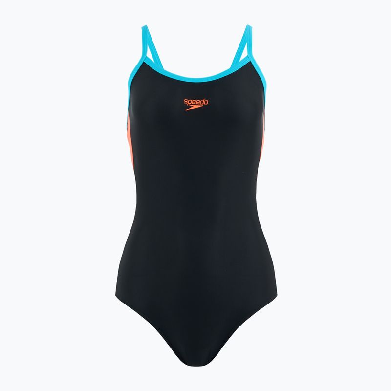 Speedo női egyrészes fürdőruha Dive Thinstrap Muscleback fekete / vulkanikus narancssárga