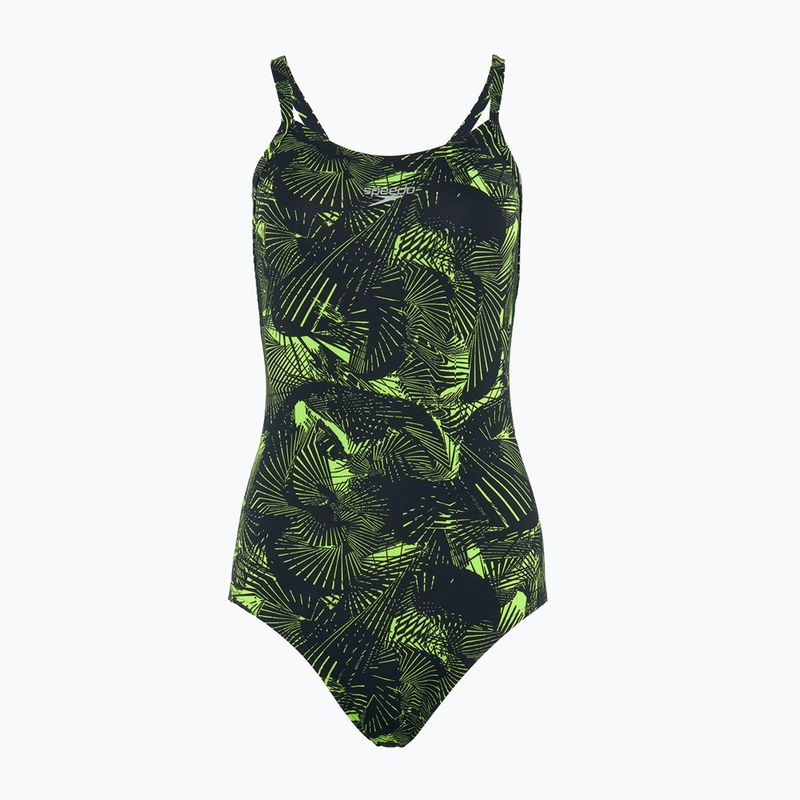 Női egyrészes fürdőruha Speedo Allover Fixed Crossback black / atomic lime