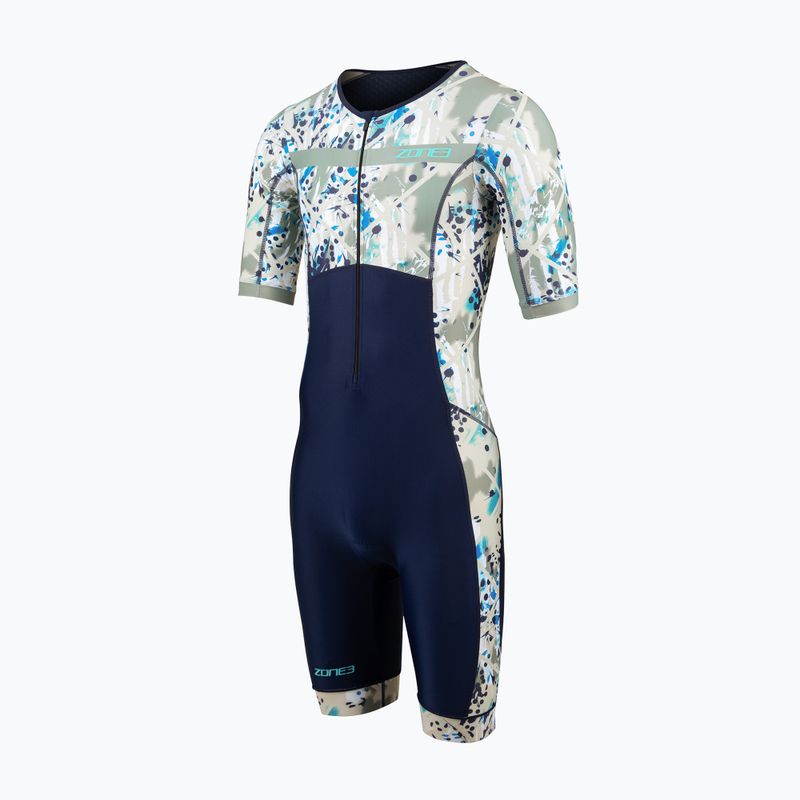 Férfi triatlonruha ZONE3 Activate+ Short Sleeve Trisuit sand sotrm/navy/sand