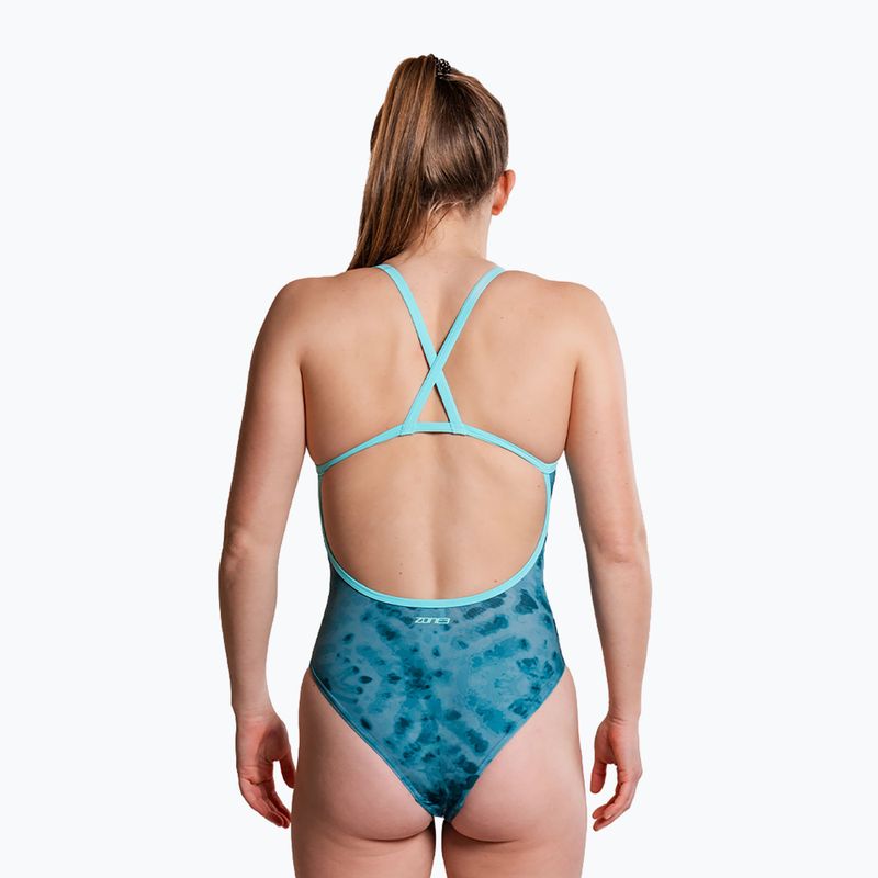 Női egyrészes fürdőruha ZONE3 Strap Back teal tie dye 5