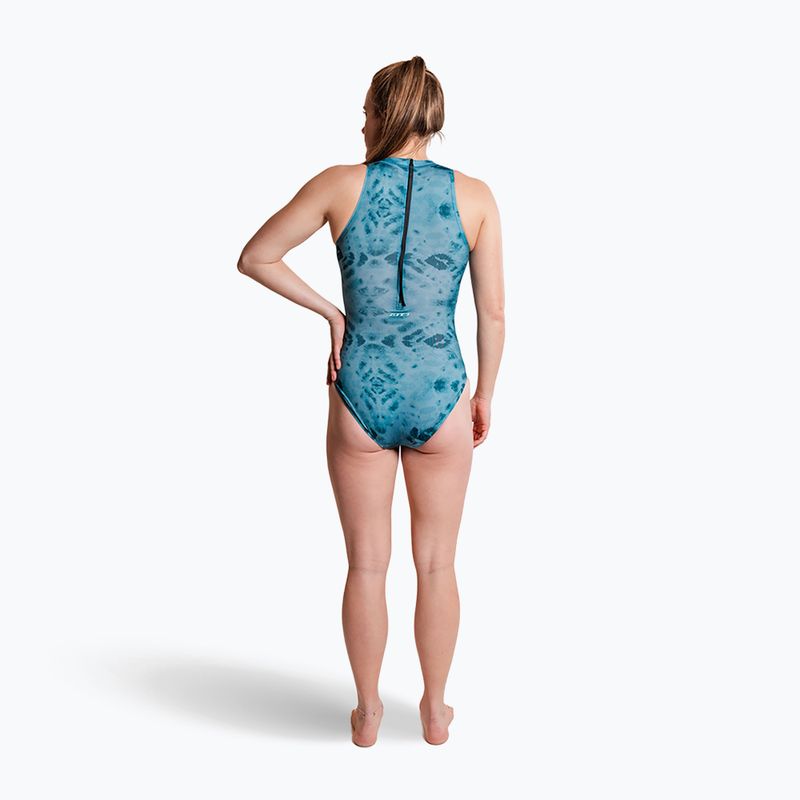 Női egyrészes fürdőruha ZONE3 High Neck Costume teal tie dye 5