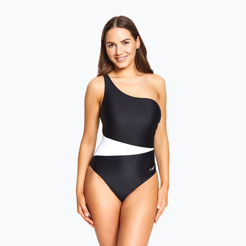 Női egyrészes fürdőruha Zoggs Lattice One Shoulder kék / fehér 7