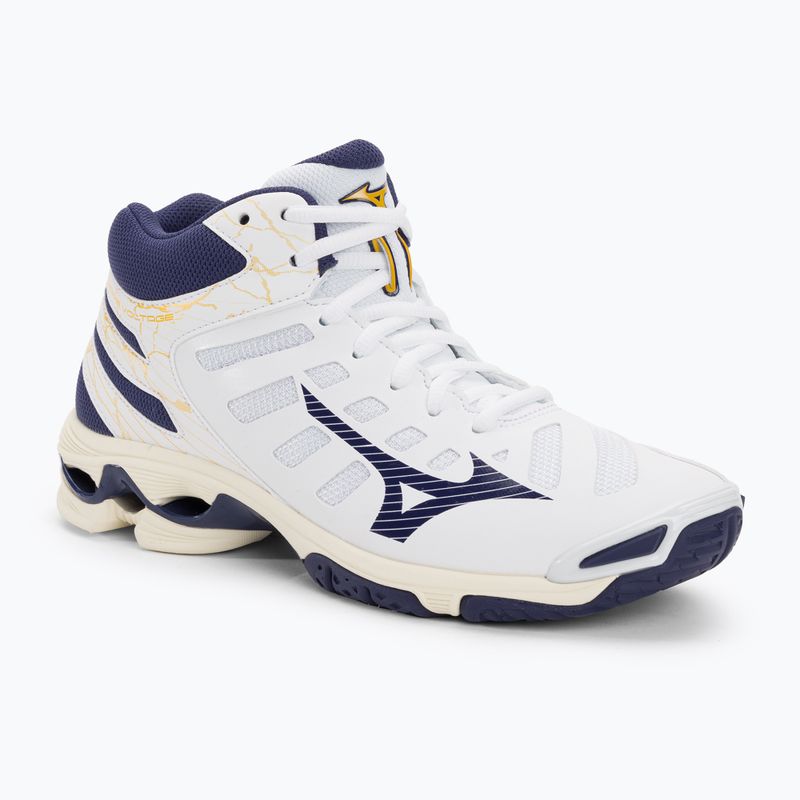 Férfi röplabda cipő Mizuno Wave Voltage Mid fehér / kék szalag / mp arany