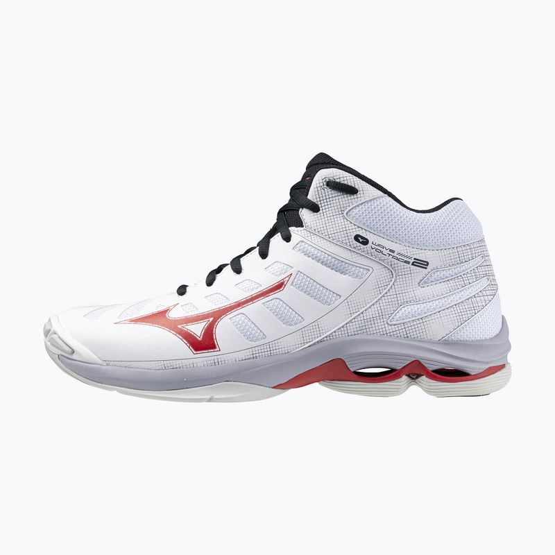 Férfi röplabda cipő Mizuno Wave Voltage 2 Mid fehér/salsa/fekete