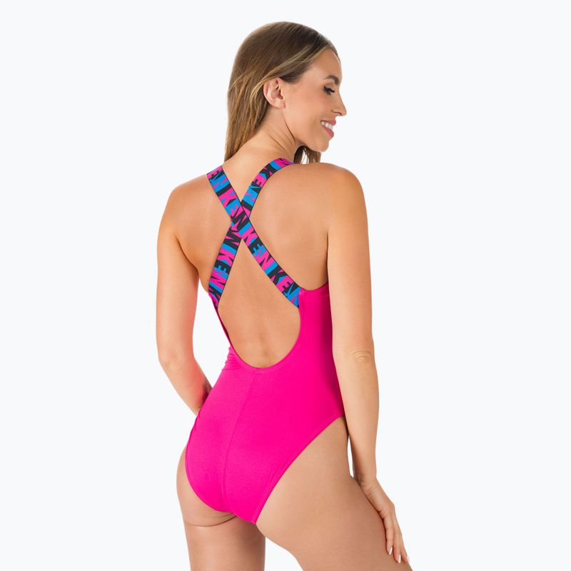 Női egyrészes fürdőruha Nike Logo Tape Crossback rózsaszín NESSC262-672 3