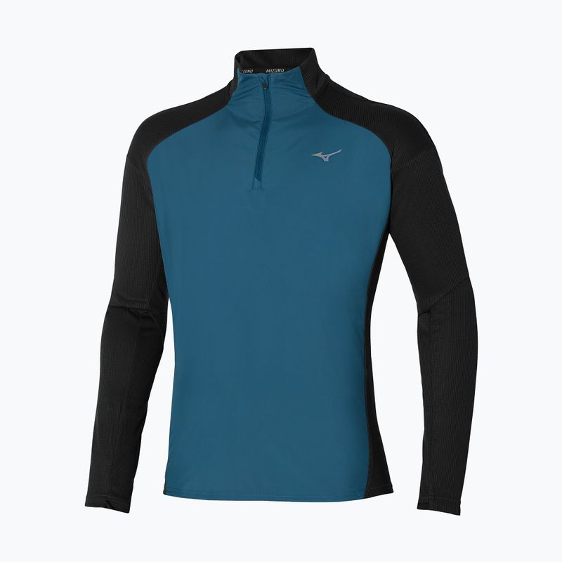 Férfi futó hosszú ujjú Mizuno Hybrid LS Tee fekete/kék szárnyas teal