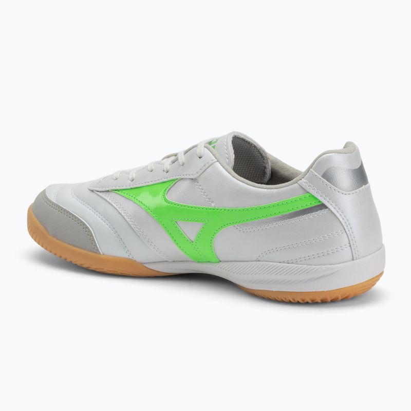 Férfi futballcipő Mizuno Morelia Sala Pro IN fehér/neonzöld/galaxy ezüst 3