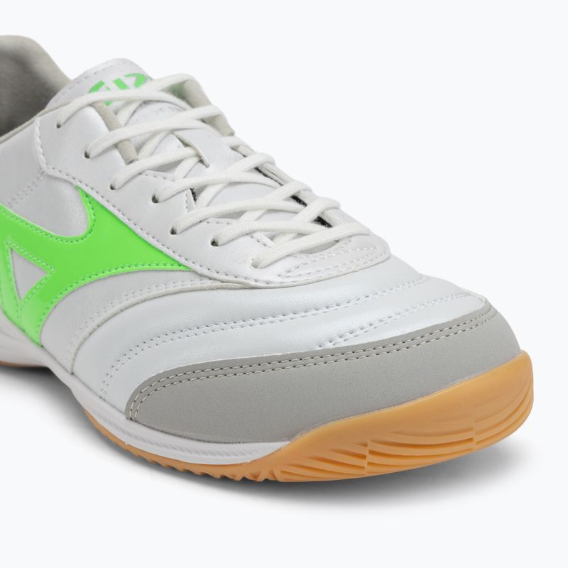 Férfi futballcipő Mizuno Morelia Sala Pro IN fehér/neonzöld/galaxy ezüst 7