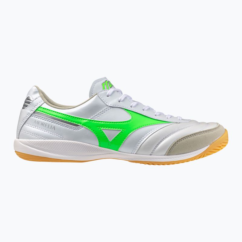 Mizuno Morelia Sala Elite IN férfi futballcipő fehér/neonzöld/galaxy ezüst