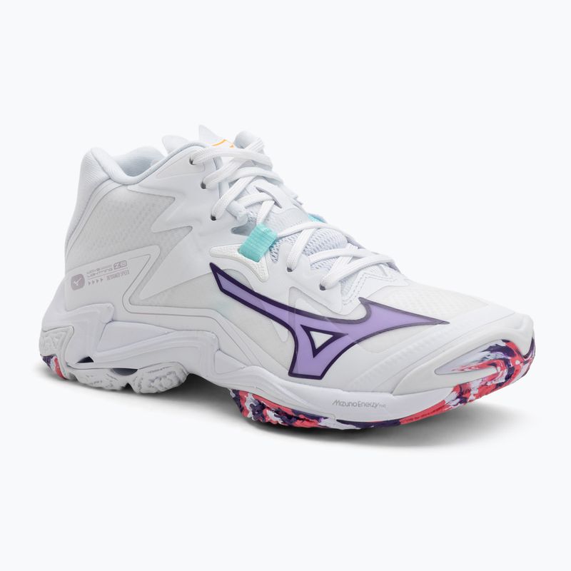 Női röplabda cipő Mizuno Wave Lightning Z8 Mid fehér/lila indigó/camelliaros