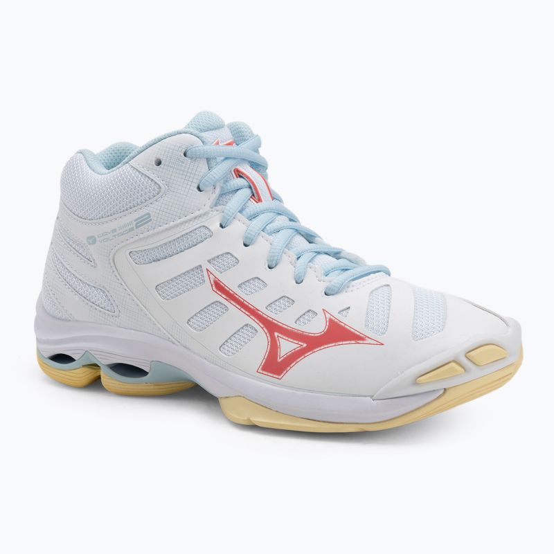 Női röplabda cipő Mizuno Wave Voltage 2 Mid fehér/calypso coral/pale banán