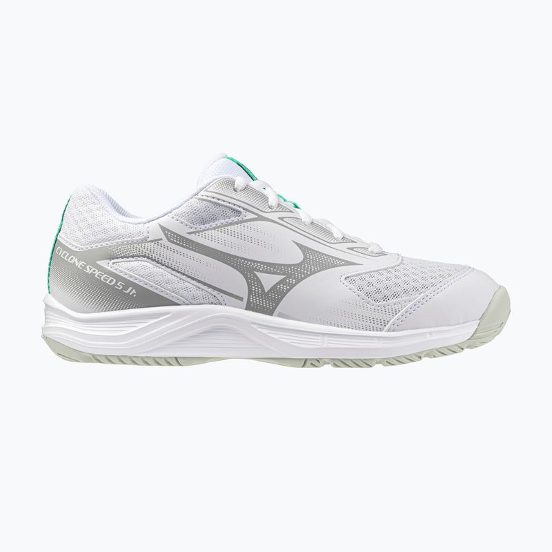 Gyermek röplabdacipő Mizuno Cyclone Speed 5 fehér/fekete/fagyasztott smaragdzöld