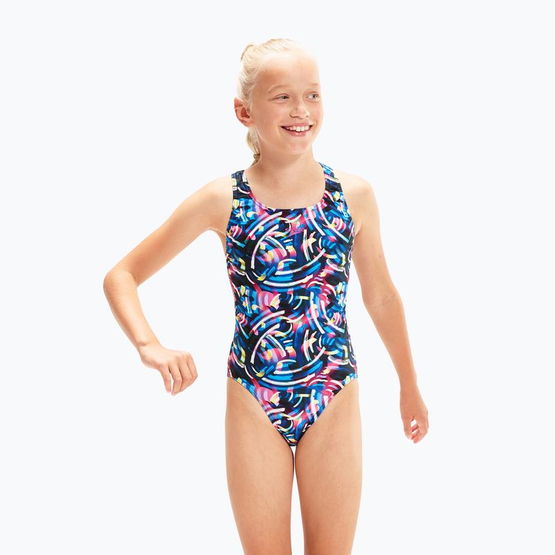 Speedo Digital Allover Leaderback gyermek egyrészes fürdőruha kék/fekete 8-1237714743 3