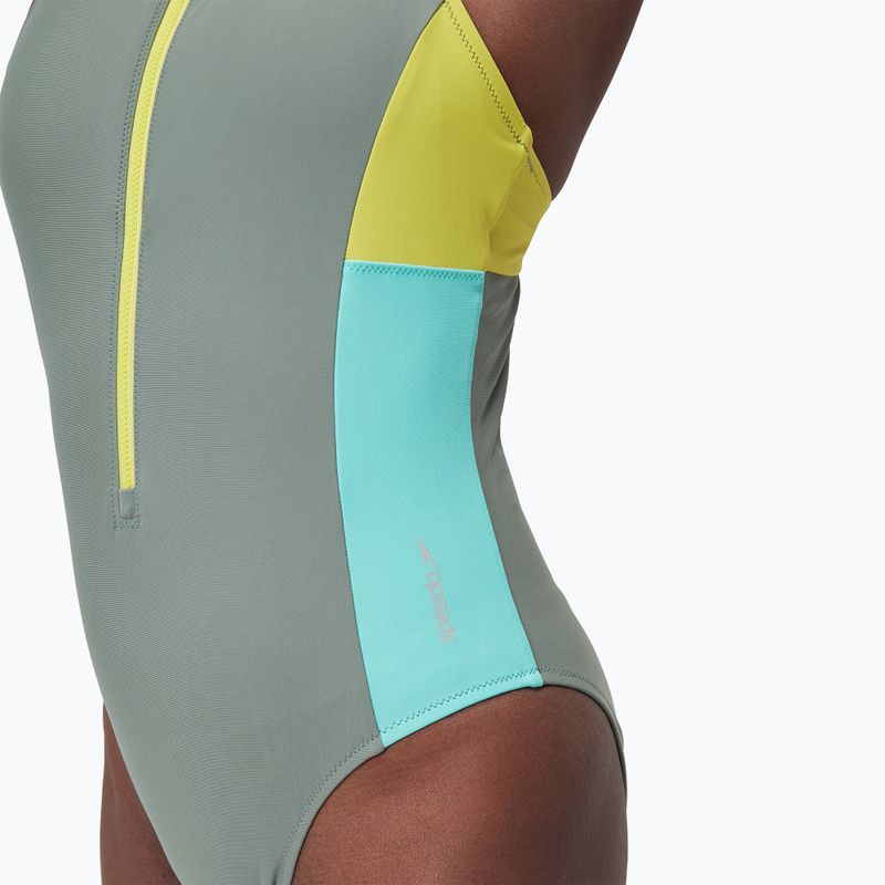 Speedo Zip Colorblock puha olajzöld női egyrészes fürdőruha 4